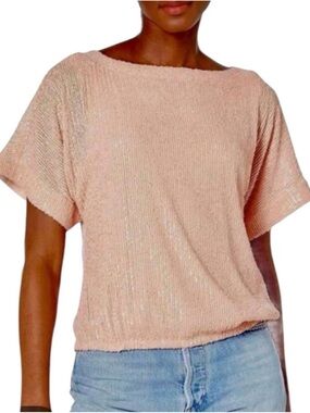 NWT Trina Turk Sprite 2 Peach Sequin Top Strawberry Fields Retail $248 XL